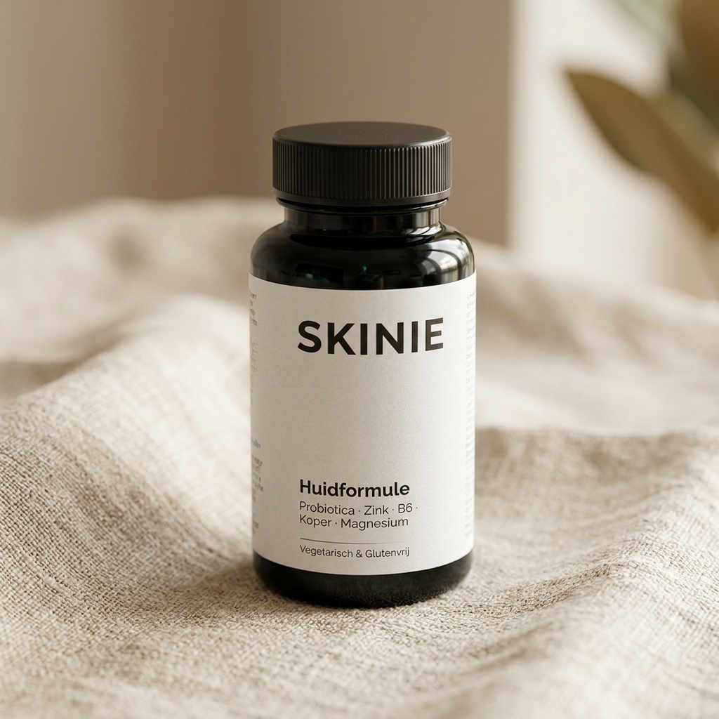 probiotica, zink, vitamine B6 in Skinie Huidformule om hormonale acne tegen te gaan. Voor als je alles al geprobeerd hebt, maar je huid neit lijkt te reageren. Herstelt je darmen, je hormonale disbalans en vult je voedingsstoffen aan.